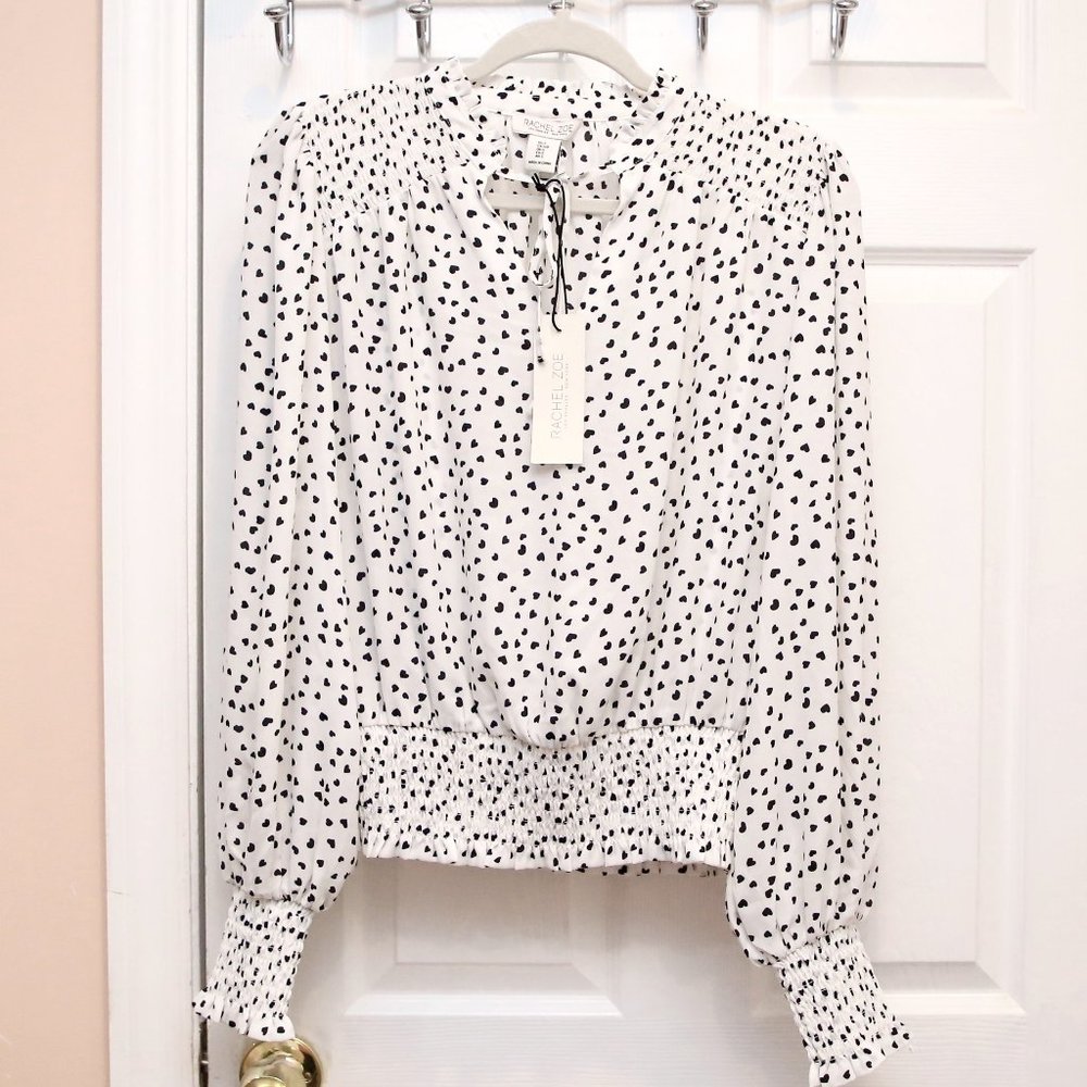 Rachel Zoe Keyhole & Tie Blouse Smocked Waist/Cuff